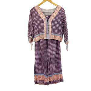 Sim & Sam Navy & Orange Mandala Boho Print Matching Set Shirt & Pants - MEDIUM